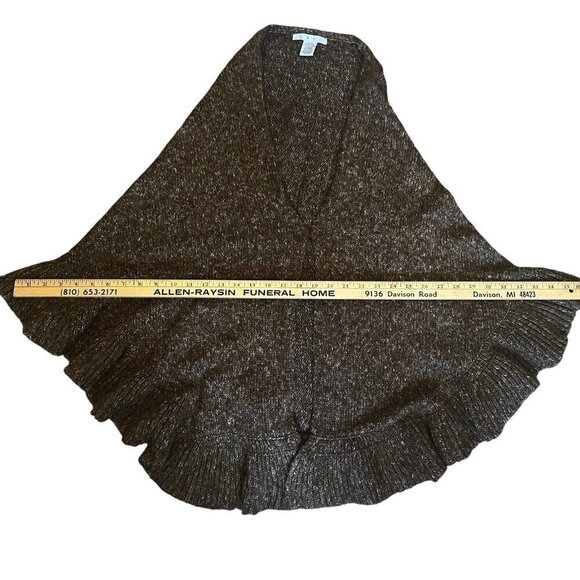 Cabi Women Ruffle Hem Brown Marled Knit Sweater Poncho Shawl One Sz Boho Hippie - Picture 15 of 15
